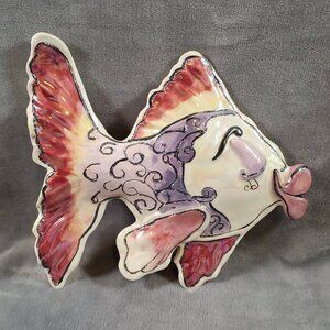 Blue Sky Corp Heather Goldminc Kissy Fish Large Pink Ceramic Wall Art